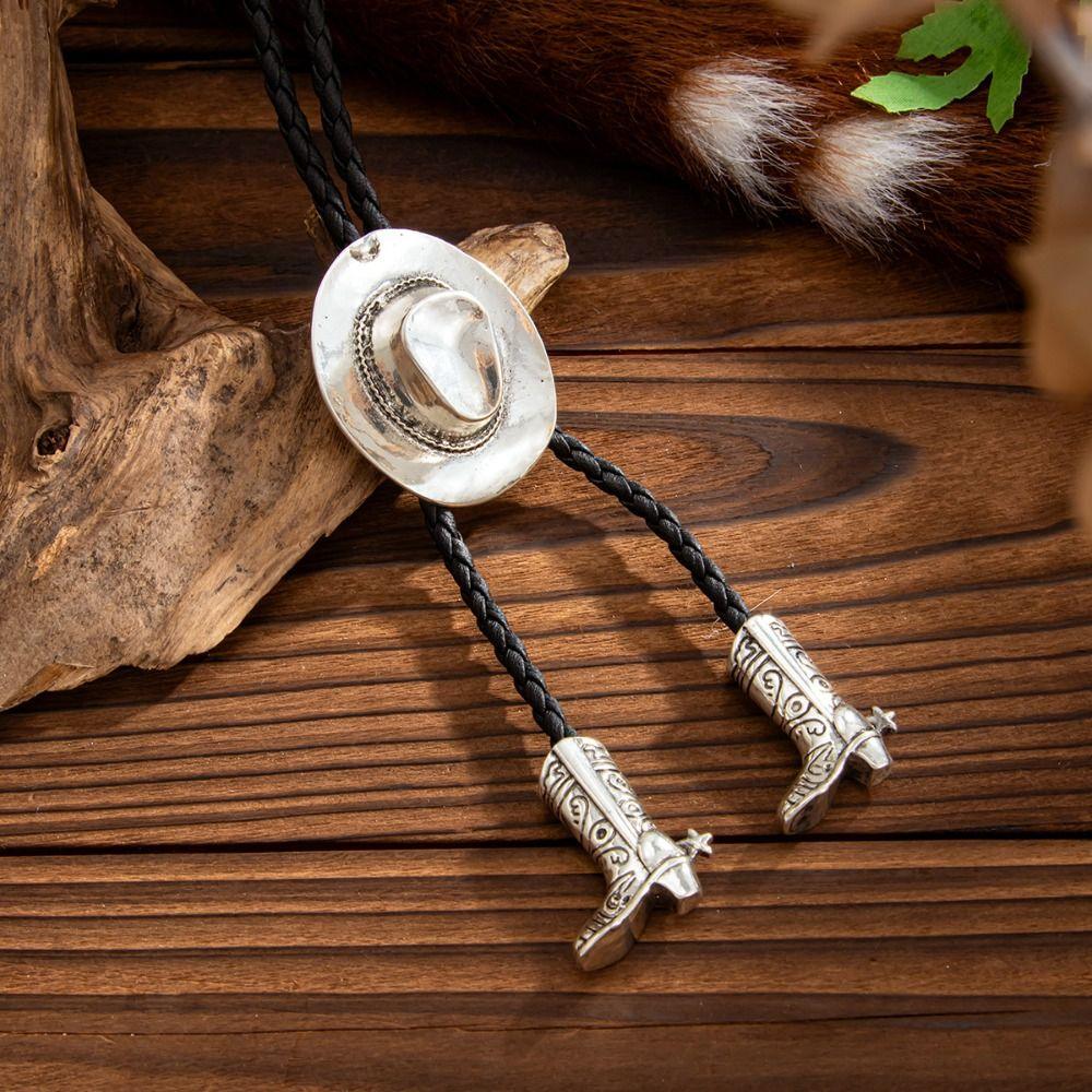 Long Ethnic Style Necklace Boot Pendant PU Leather Necklace Cowboy Cap Pendant Necklace  Gift