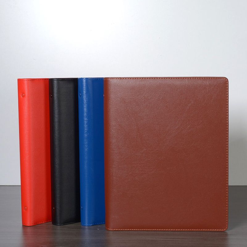 Widened 30-Hole Hard Shell Big Red Leather Business Loose-Leaf Glossy Leather B5-26 Hole Black Shell