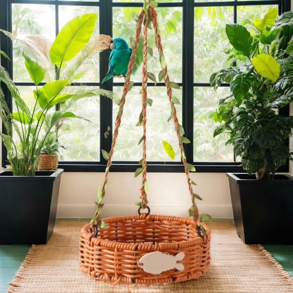 Vintage Imitation Rattan Pet Bird Nest Breathable Round/Square Bird Hammock for Cage Adjustable Washable Parrot Bed Parakeet