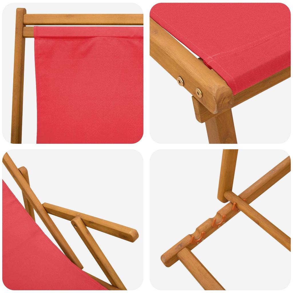 Foldable Sun Lounger 3 Positions Solid Eucalyptus Wood Red