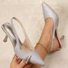 Fashion All-Match Silvery Elastic Band Pumps Heels for Women Party Pointed Toe Plus Size Woman High Heels Fashion Bling Pumps Female