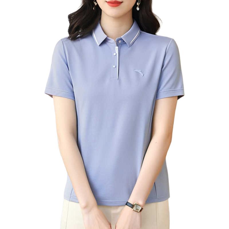 Anta Training Series Sports Casual Simple Solid Color Pullover Short Sleeve Polo Shirt Women Polo Shirt Twilight-Ice-Blue 162527126-3
