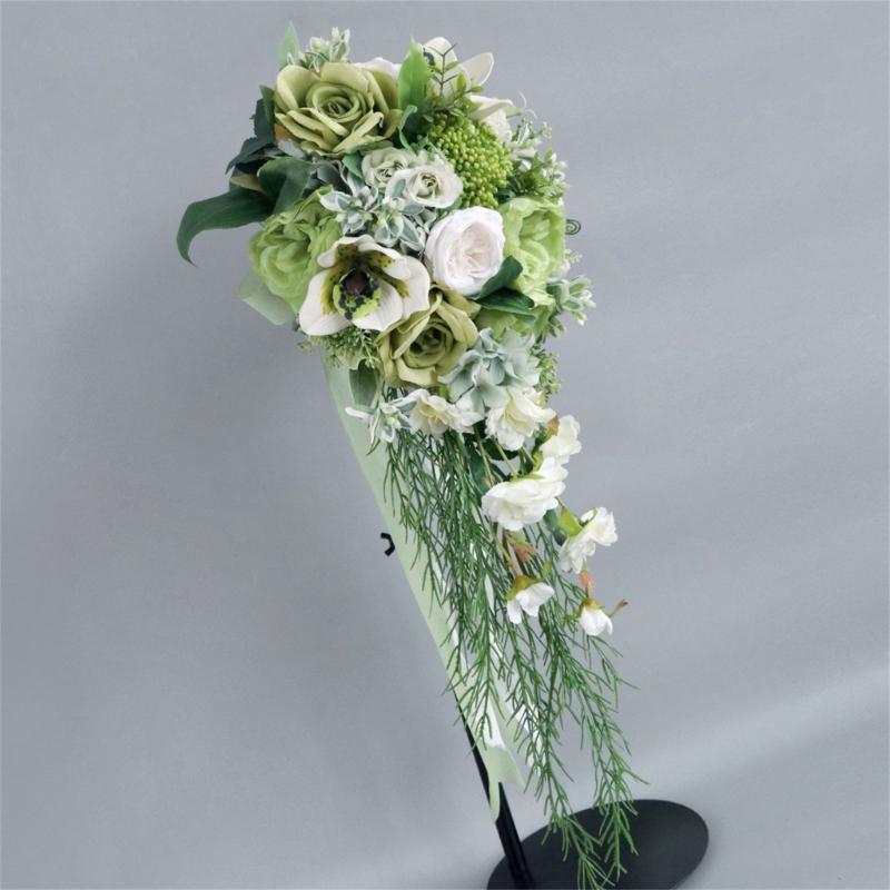 Delicate LimeGreen Rose Display Bouquets Artificial Flower Decorations Bride and Bridesmaids Long Bouquets for Wedding