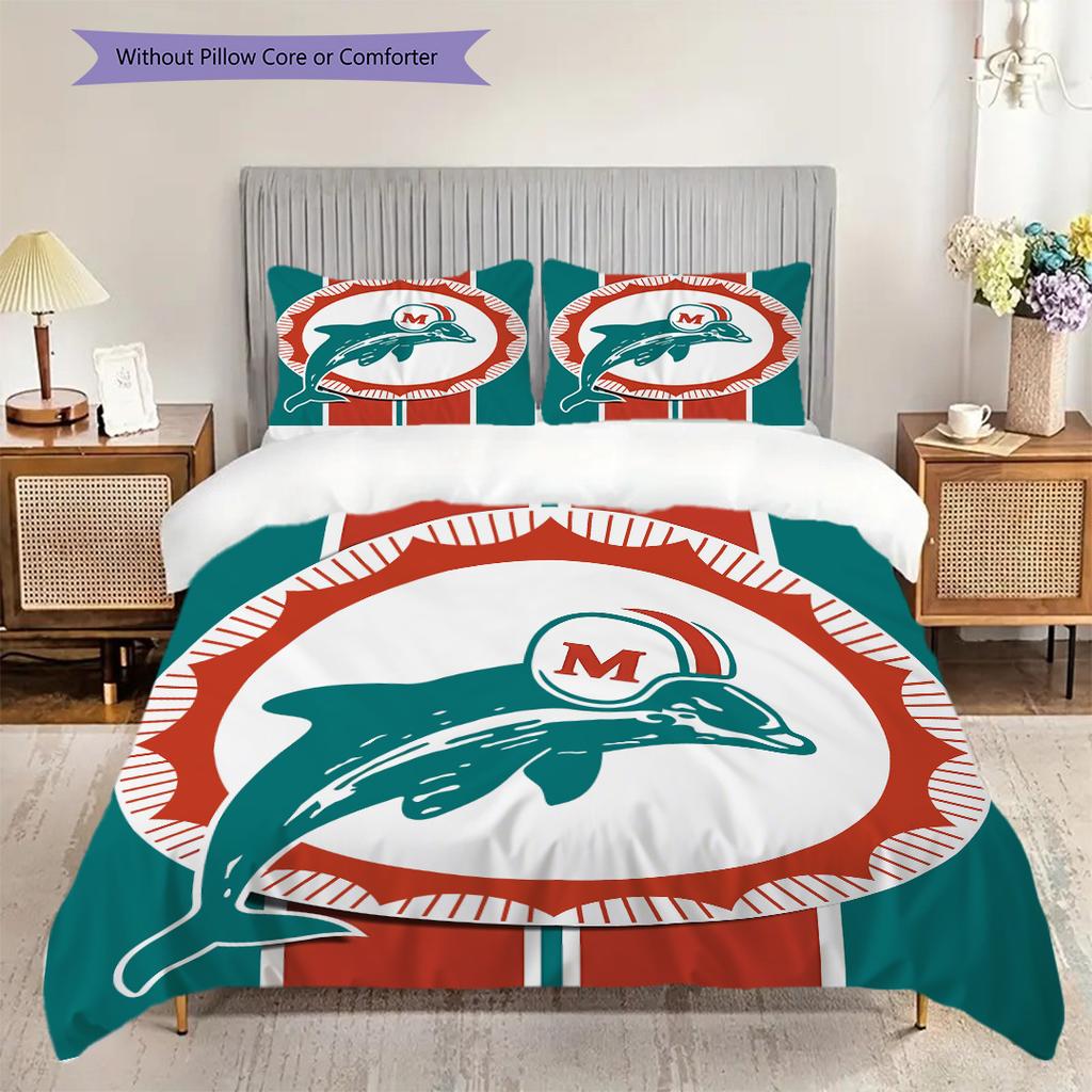 Miami Dolphins Pattern Bedding Quilt Set Quilt Cover Pillowcase Home Decoration Birthday Gift (1 * duvet cover + 2 * pillowcase, without core)
