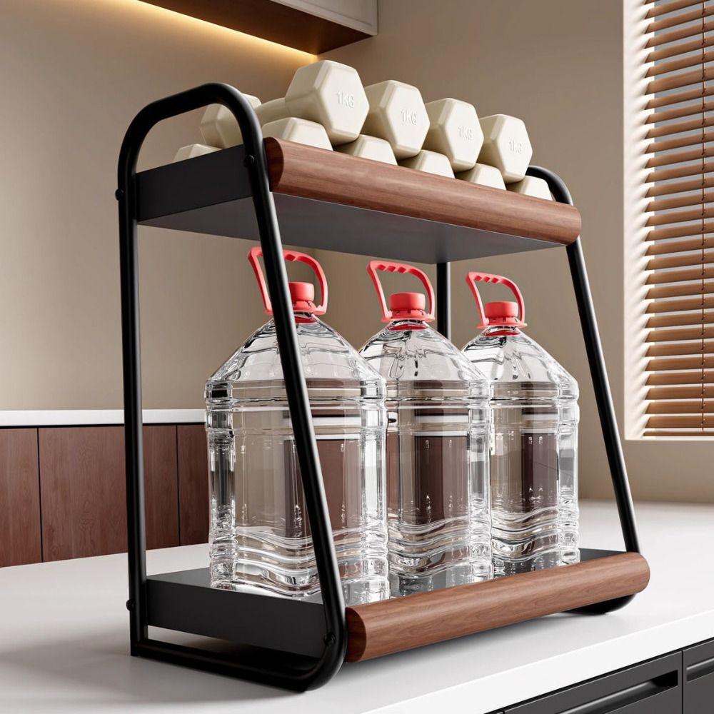 Double-Layer Seasoning Stand Solid Wood Kitchen Organizer Condiment Storage  Home Rack
