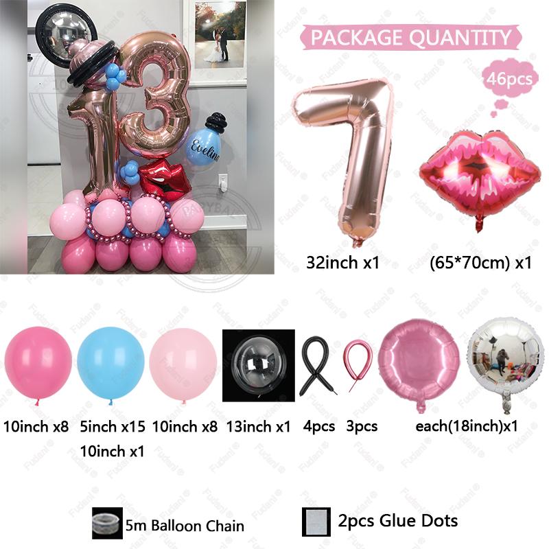 Hot Pink Rose Gold Balloon with 32inch Number Red Lipstick Foil Balloon for Valentine's Day Girl Wedding Birthday Decoration
