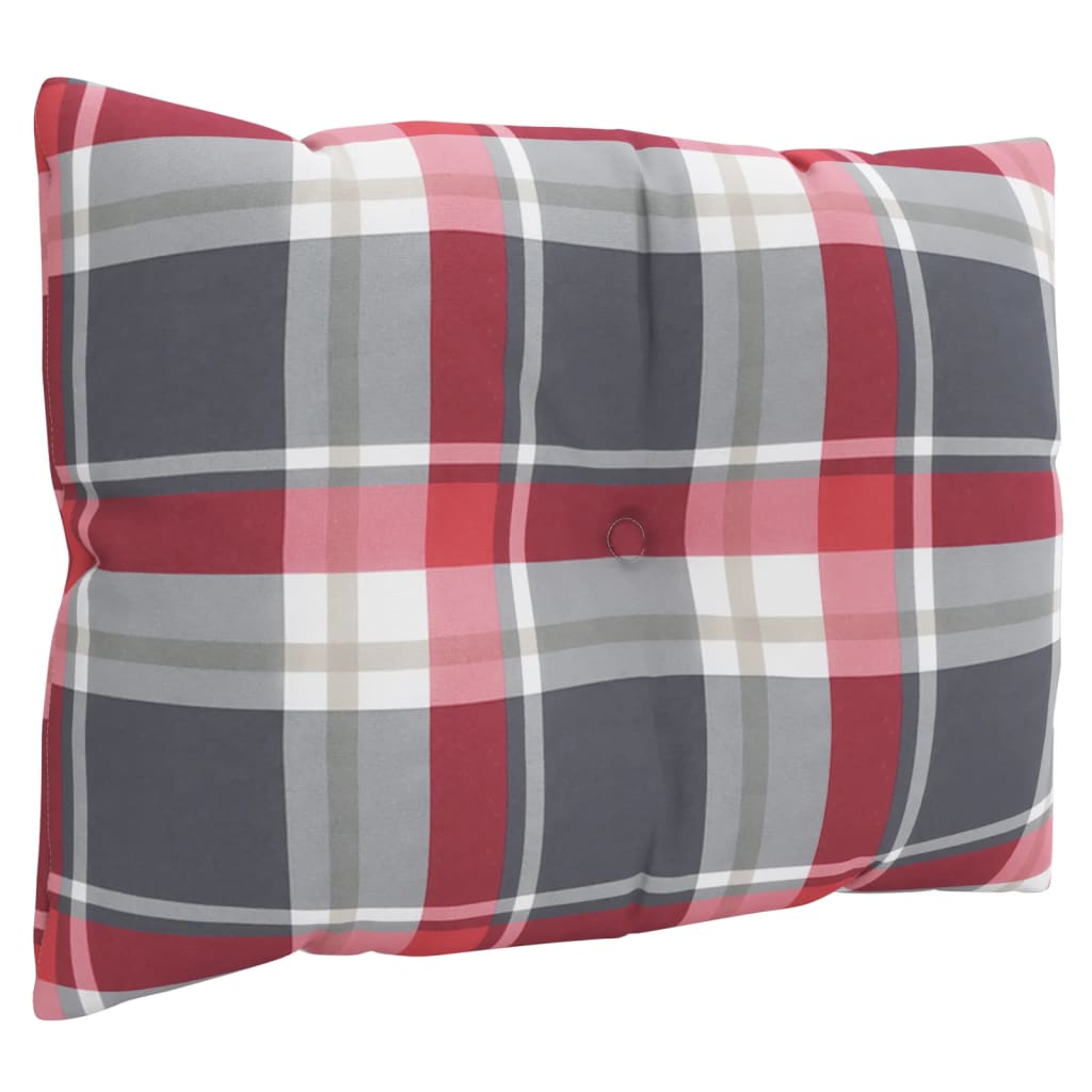 3 Piece Pallet Cushion Set Red Checkered Pattern Fabric