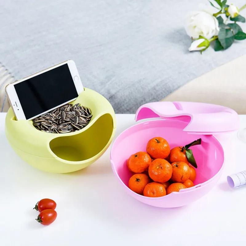 Lazy Snack Bowl Plastic Double-Layer Snack Storage Box Bowl Fruit Bowl Mobile Phone Bracket Chase Artifact Plate