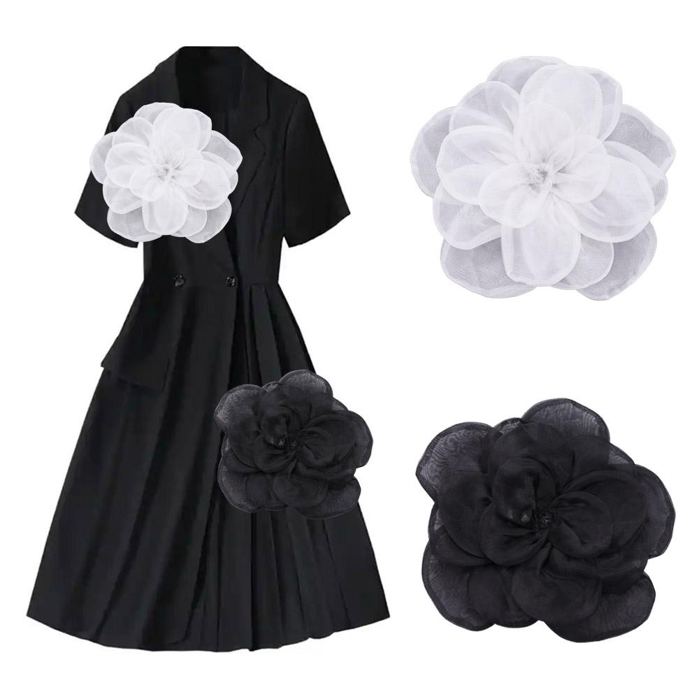 DIY 3D Organza Large Flower Patch Handmade Brooch Accessories Clothing Patch Chest Flower Clothes Appliques Sewing белый