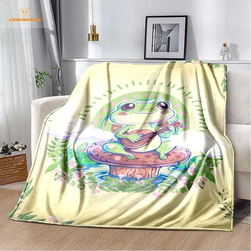 Anime Green Frog Designová deka s velkými očima Měkká přehoz přes postel Plážový teplý cestovní povlak pro děti Chlapci Dívky Dárek