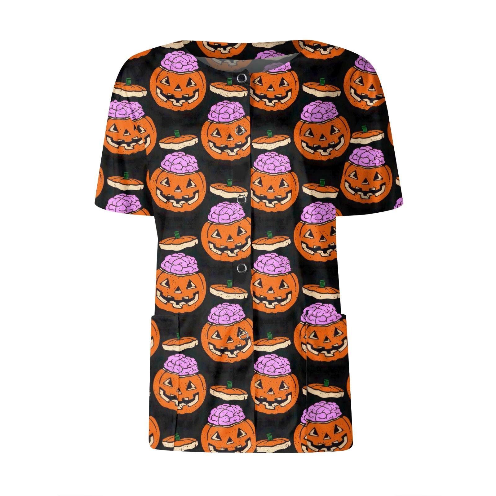 

Женские карманы с короткими рукавами и рисунком, воротник-стойка с рабочим принтом, однобортная защитная одежда, куртка-кардиган, топ XXXXXL оранжевый