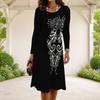 Women Plus Size Round Neck Long Sleeve Black Beige Leopard Printed A Line Dress