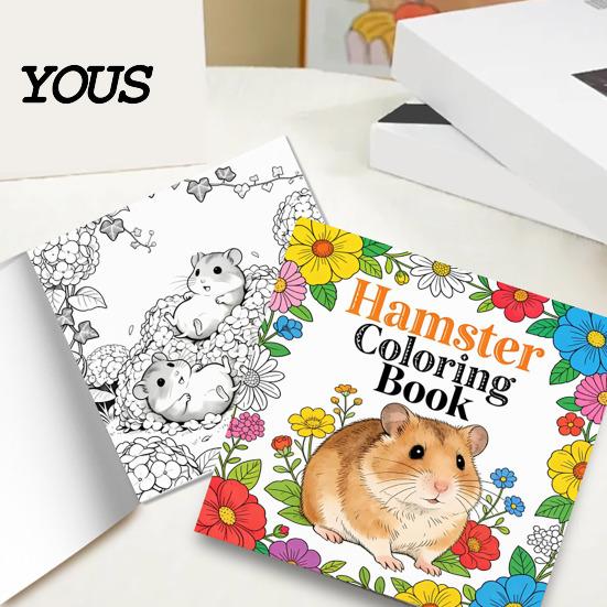 Artistic Leisure Time Tools Hamster Coloring Book for Kids, Cute Animal Illustrations And Creative Gift Toddlers Floral Elements Drawing Book,