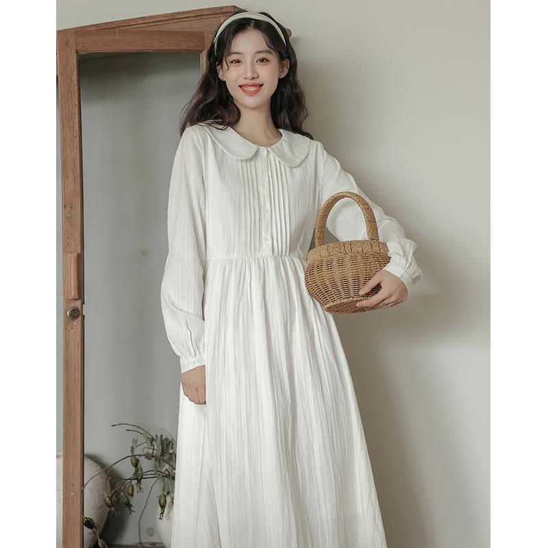 

Осеннее литературно-художественное маленькое прозрачное белое платье лунного света с юбкой-колокольчиком и белым воротником-куклой XL белый