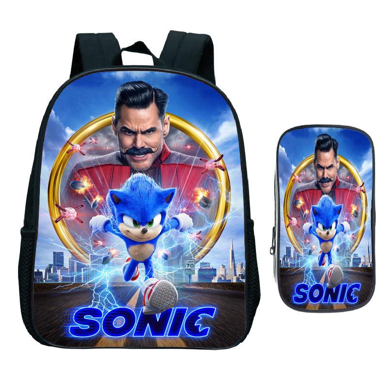 Straight Hair Animation Digital Printing Children'S Two-Piece Set Backpack Pencil Bag Primary And Secondary School Schoolbag