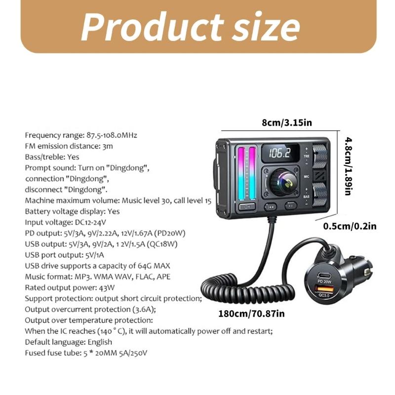 Wireless Bluetooth-compatible FM Radio Adapter Music Player FM Transmitter with Handsfree Calling USB Ports Charging