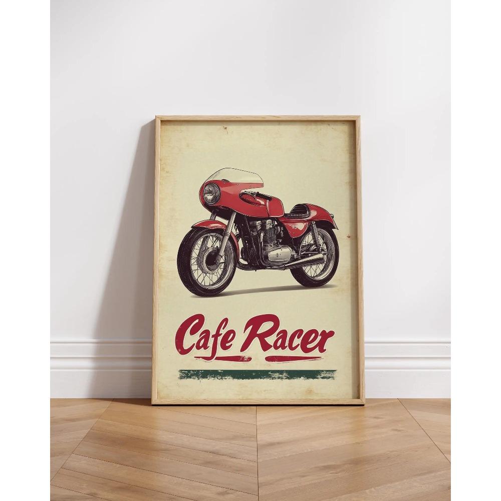 Vintage Cafe Racer Poster – Grunge Motorcycle Wall Arts Rustic Garage Decor Bold Bike Print Retro Biker Gift Industrial Vibes