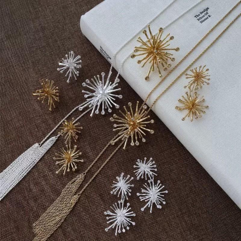 Elegant Dandelion Drop Earrings Necklace Set Women Gold Plated Copper Posts French Minimalist Style