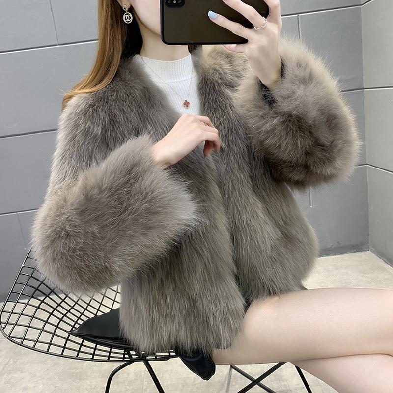 2024 winter Haining imitation fox fur imitation fur jacket young short fur integrated V-neck women's fur clothes