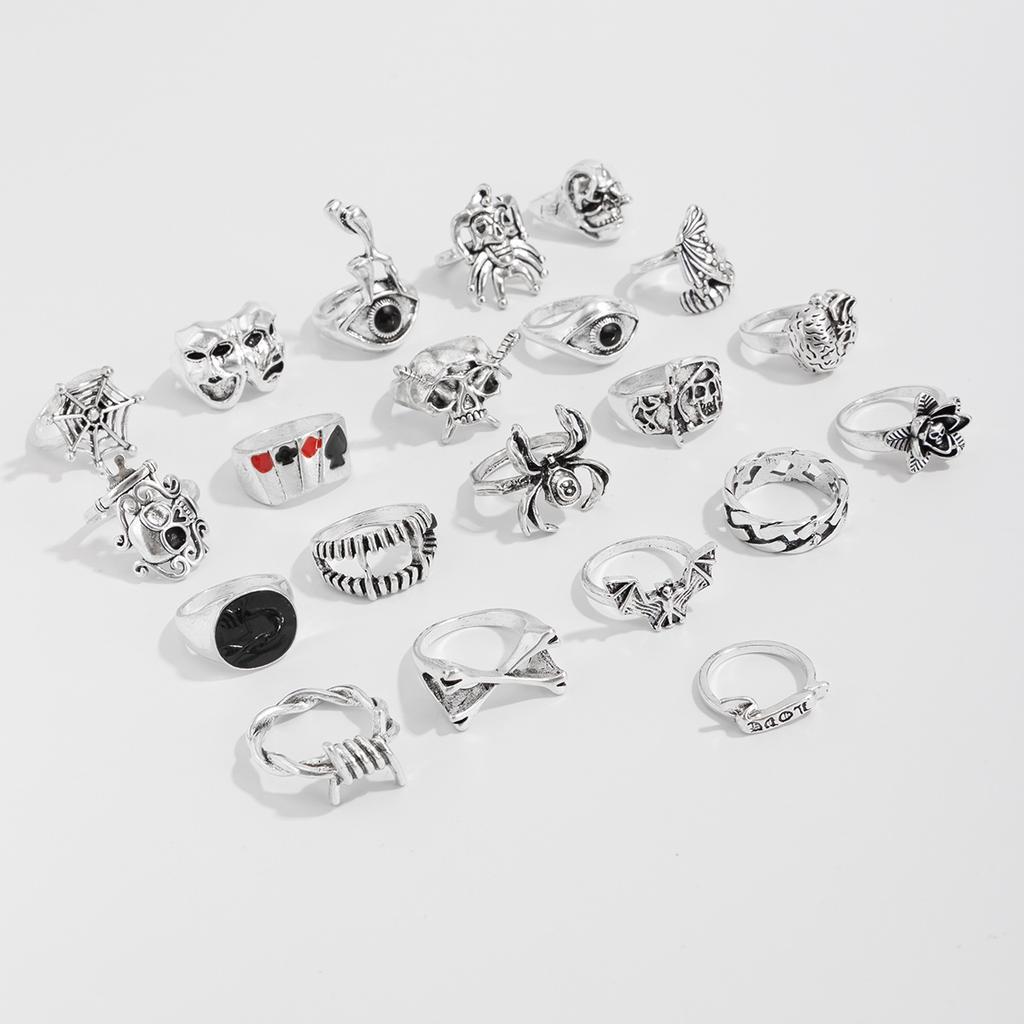 Hip-Hop Personality Dark Skull Ring Men's Trendy Fashion Niche Poker Ring Set Men's Jewelry