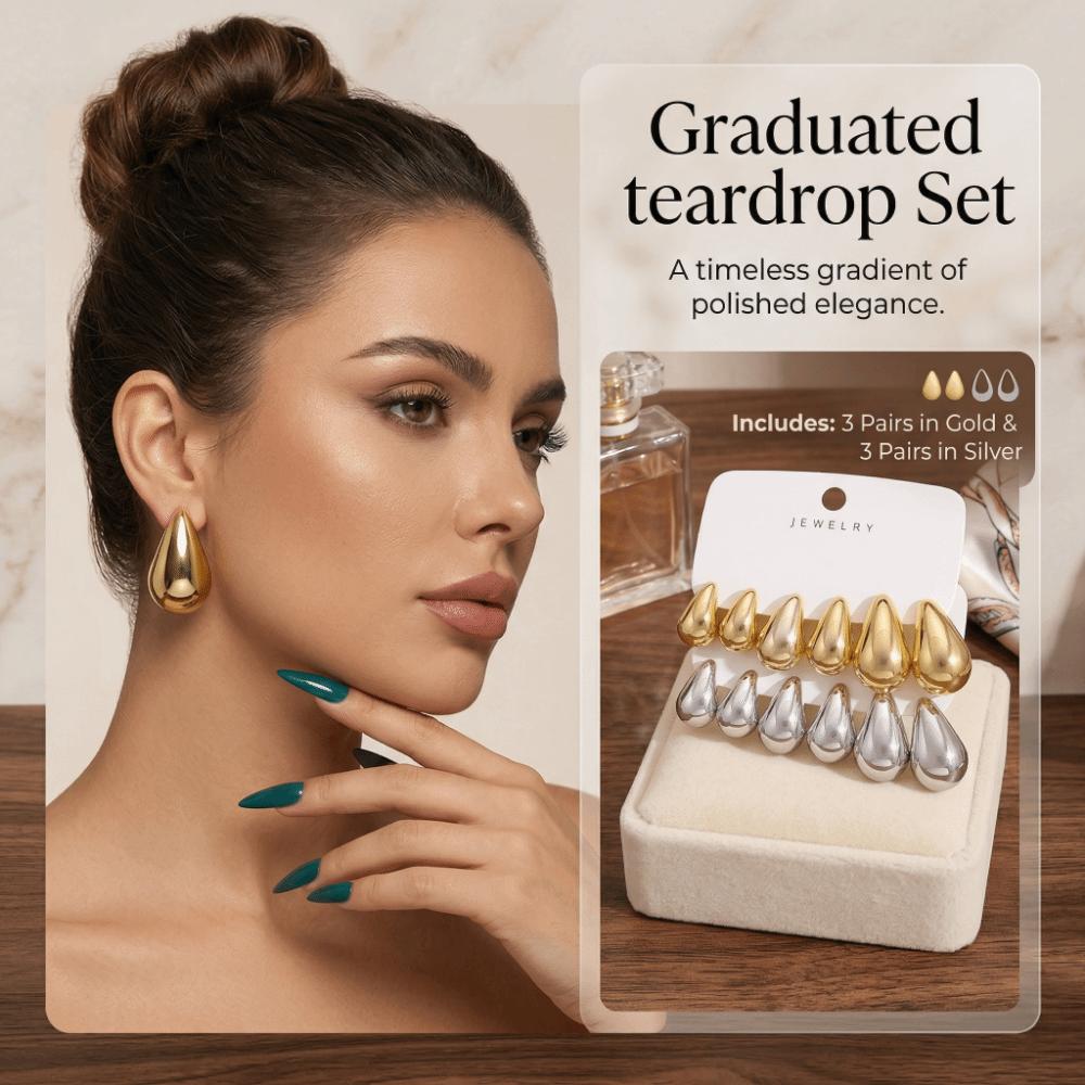 6pairs Gold Plated Waterdrop Earring Set Glossy Finish Hanging Dangle Earring  Daily Wear