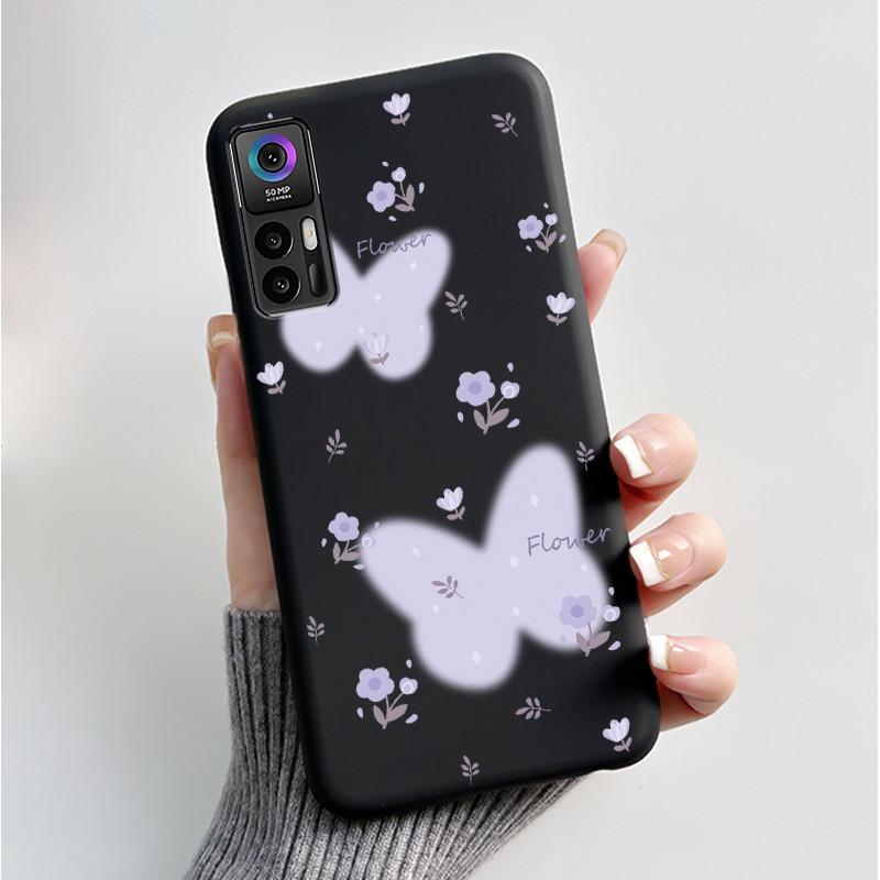 Case For TCL 30 Plus 30 5G T676K T676J T676H T776H Phone Case Fashion Butterfly Flowers Black Silicone Shockproof Cover Casing