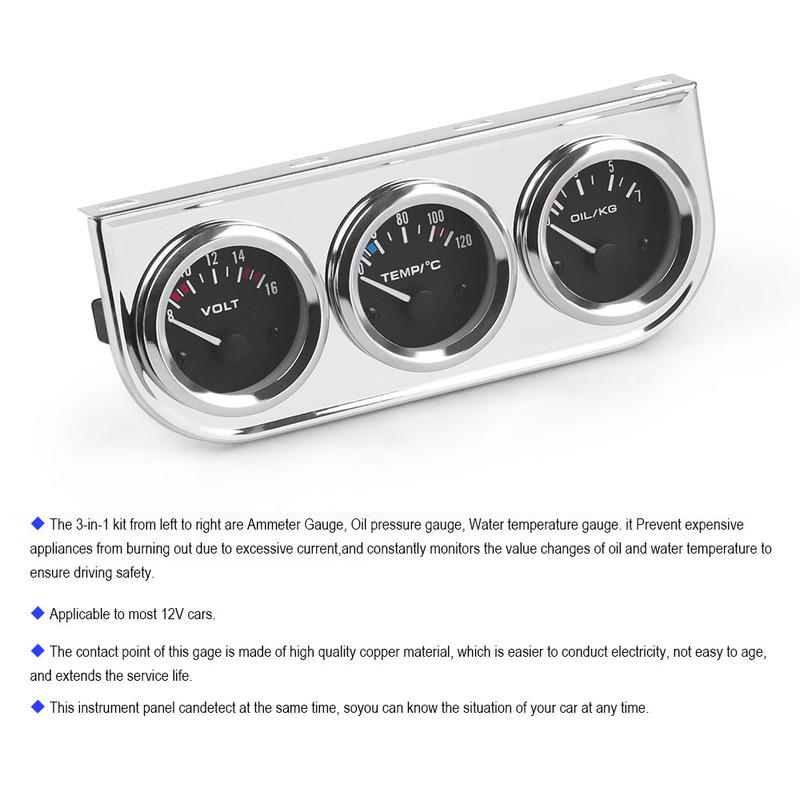 2INCH 52mm Triple gauge Kit Volt Meter Water Temp Gauge Oil press Gauge With Sensor 3 in 1 Car Gauge Kit Car Meter