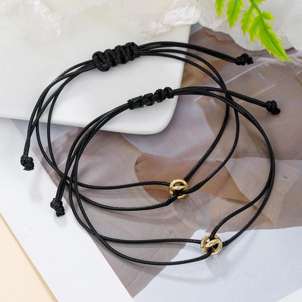 Simple Niche Design Lucky Symbol Bracelet Transfer Bead Couple Bracelet Set Adjustable Woven Bracelet Friendship Bracelet