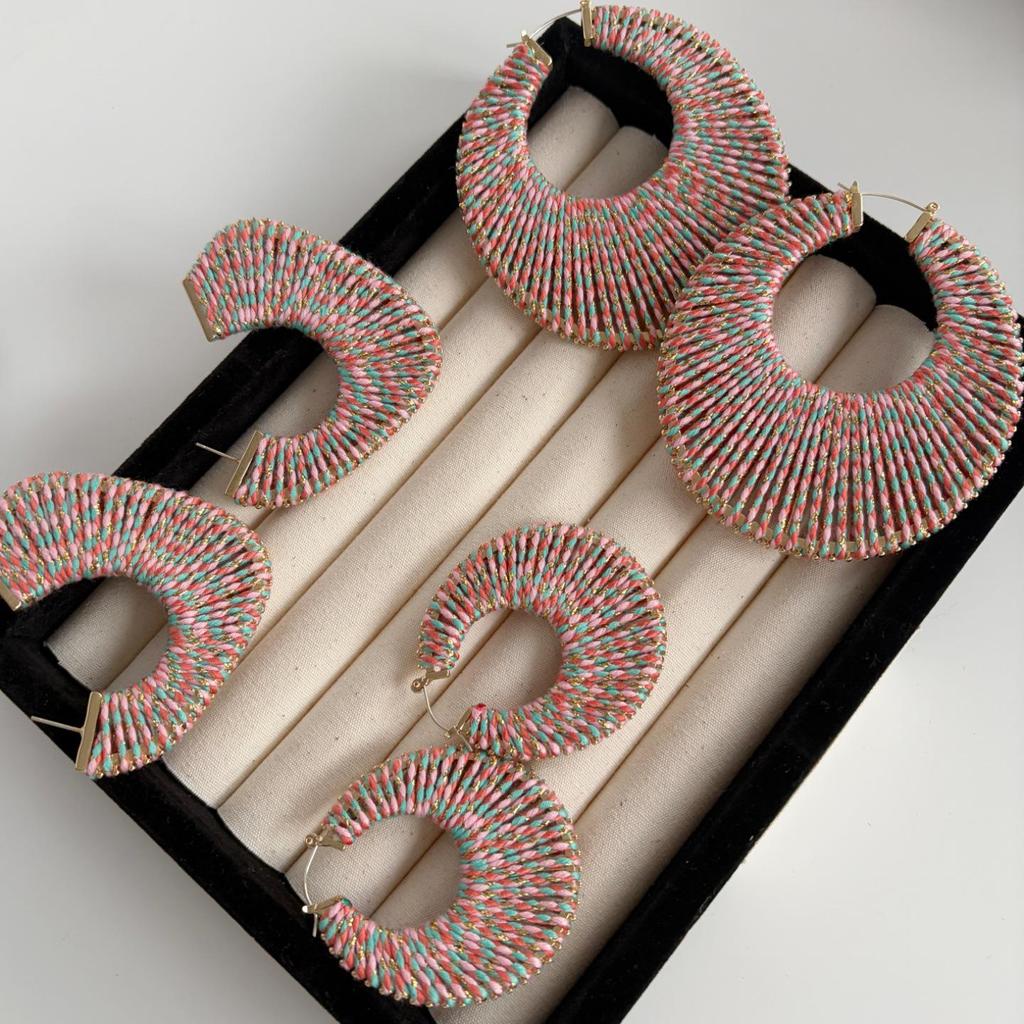 High-End Retro Versatile Ear Cuffs: Colorful Woven Hoops with 925 Silver Studs