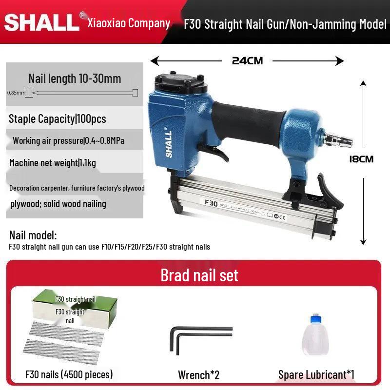 Powerful Pneumatic F30 Brad Nailer - No Jam, Continuous Fire for Woodworking