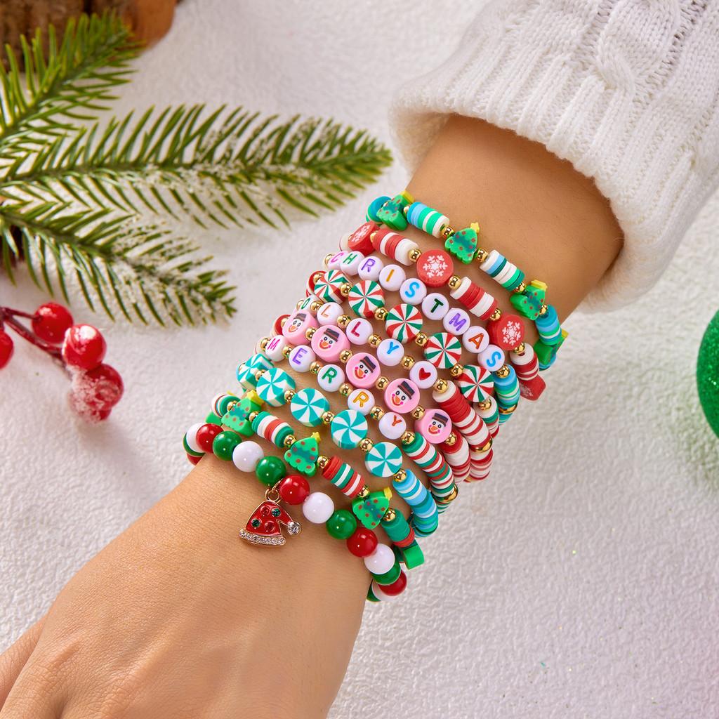 Holiday Christmas Snowman Santa Character Multilayer Beaded Wristband Gift Set For Celebrations
