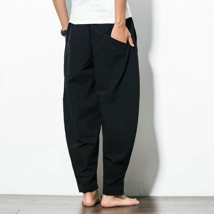 Pantaloni Casual Oversize da Uomo, Pantaloncini a Lanterna Larghi da Uomo in Cotone e Lino con Coulisse Hip-hop