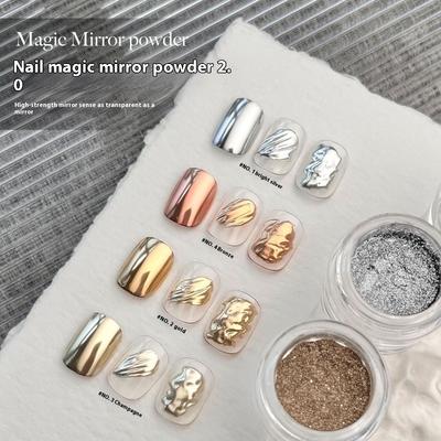 Kovový magický zrcadlový prášek Nail Art šperky Super jasný Retro zrcadlový Šampaňské zlato Stříbrná Ozdoba na nehty Lak na nehty