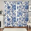 2PCS 2D Flat Curtains   Polyester Material   Blue and White Printing Art Design   Pole Bag Design   Bedroom   Home Decoration