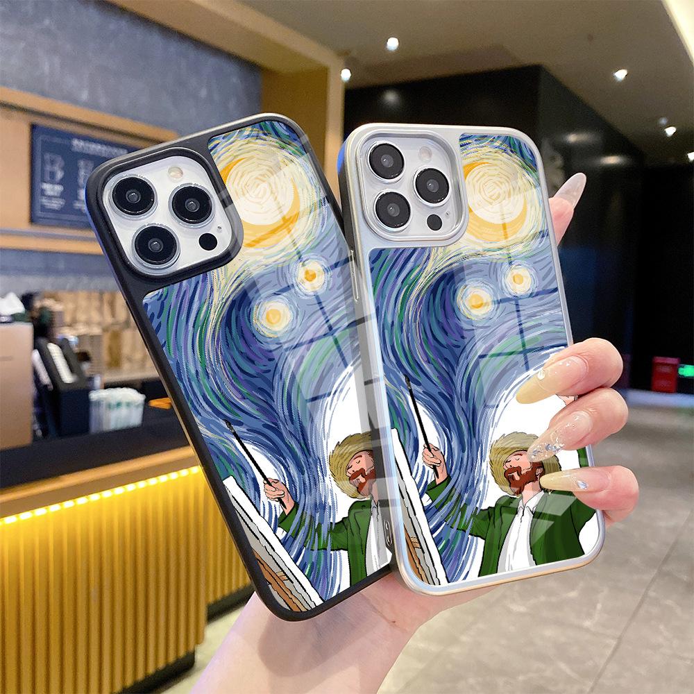 Artistic Sense Van Gogh Starry Sky Creative Illustration Mobile Phone Case Apple 13 Pro High Transparent Glass Protective Case iPhoneAIR