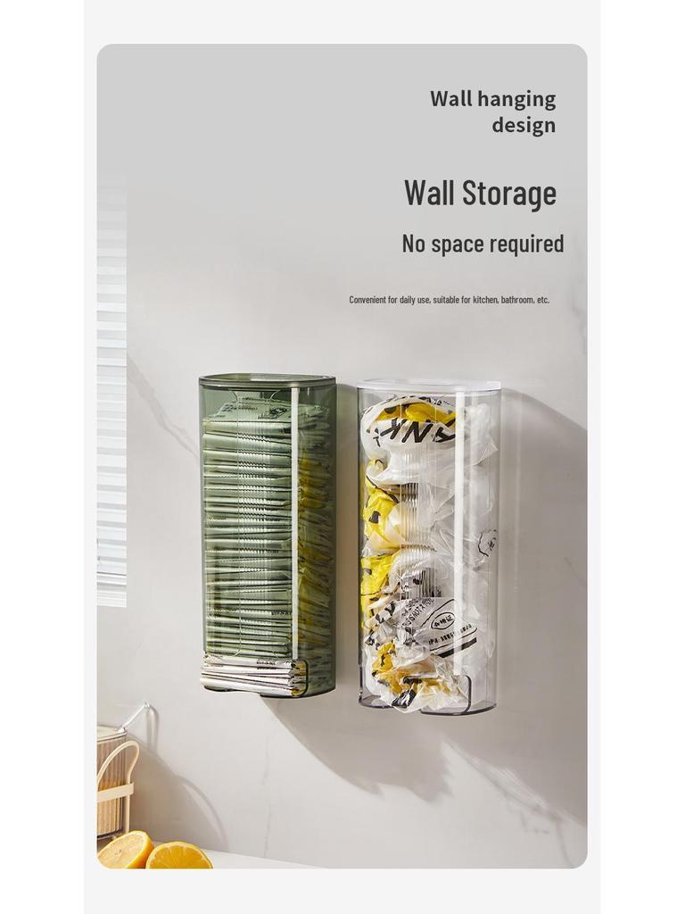 Punch-Free Wall-Mounted Trash Bag Storage Box - Transparent Plastic Wrap Sleeve Organizer for Kitchen
