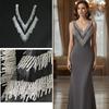 V Collar Design Mesh Lace Appliques Silver Sequins Dress Decoration Appliques  Gown Embellishment