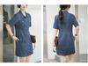 Women's French Retro Polo Dress - Summer 2026 High-End, Waist-Cinched, Slimming Denim Style