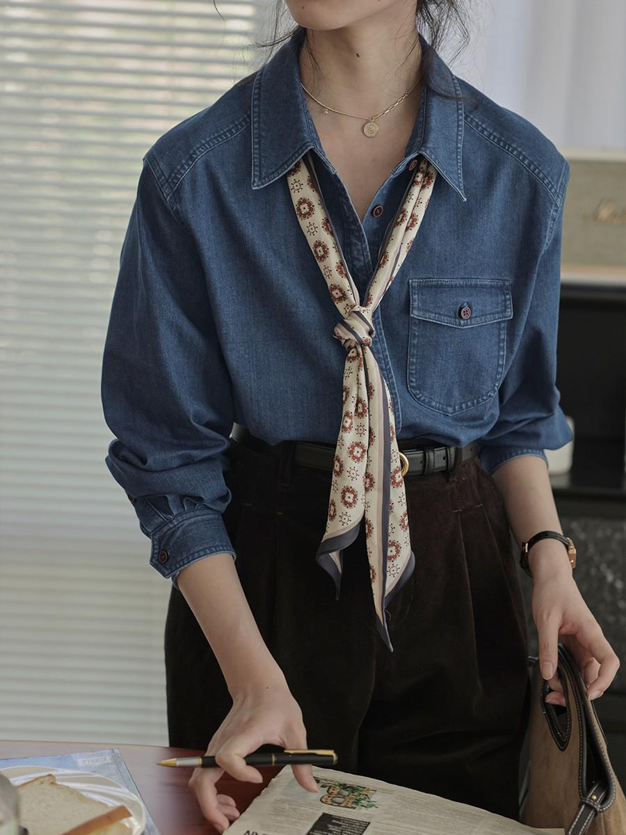 

Solighter Французская рубашка из денима в стиле ретро: Осень/Зима 2024 Свободный Повседневный Многослойный Дизайн с Длинным Рукавом Medium темно-синий