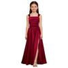 Robe de Soirée Satinée Fleurie pour Fille Sans Manches Corsage Froncé Taille Basse Asymétrique Robe Coupe A Ligne Fente Latérale pour Mariage Baptême