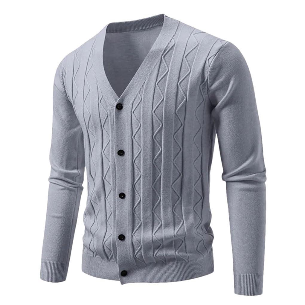 Mens Cardigan Sweater Casual Long Sleeve V Neck Buttons Down Cable Knit Shirts Textured Fall Winter Clothes