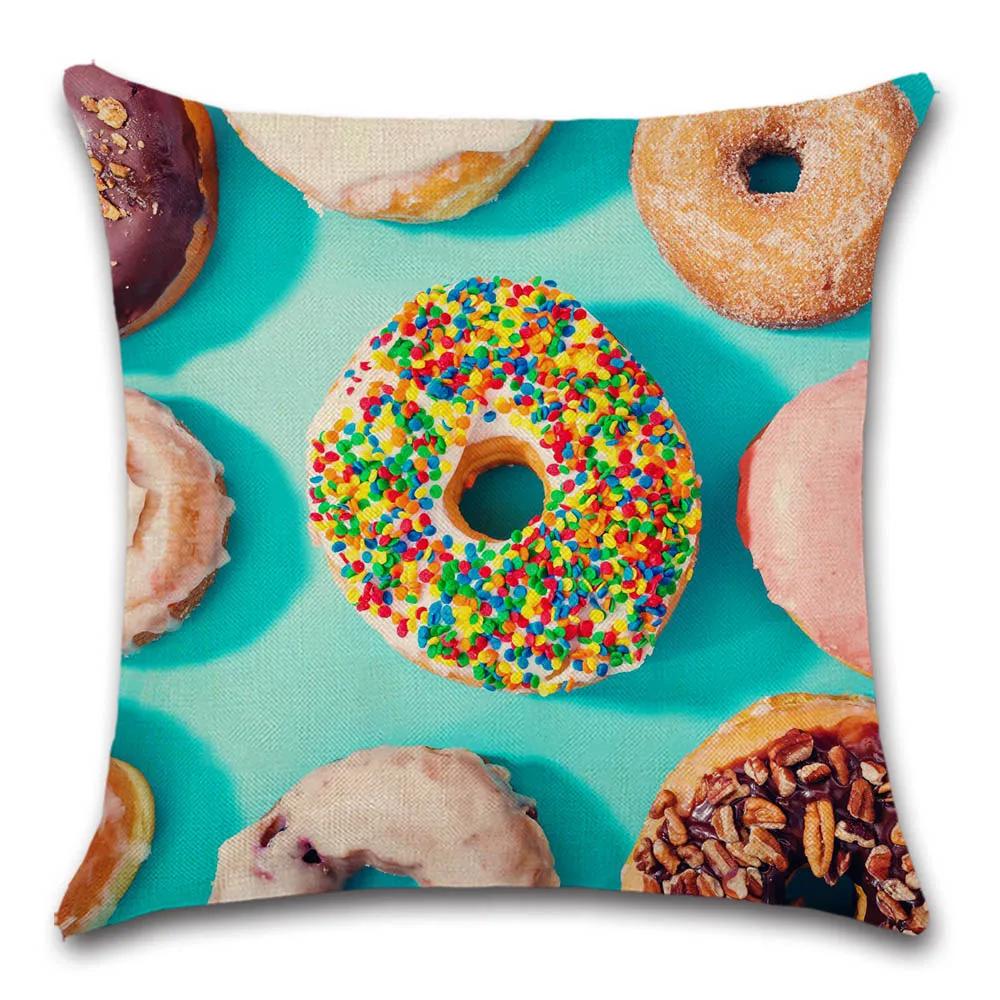 Food Donuts Printed Cushion Cover Decorative Home Sofa Cotton Linen Pillow Cover Chair Car Pillowcase 45X45Cm Fundas De Cojin