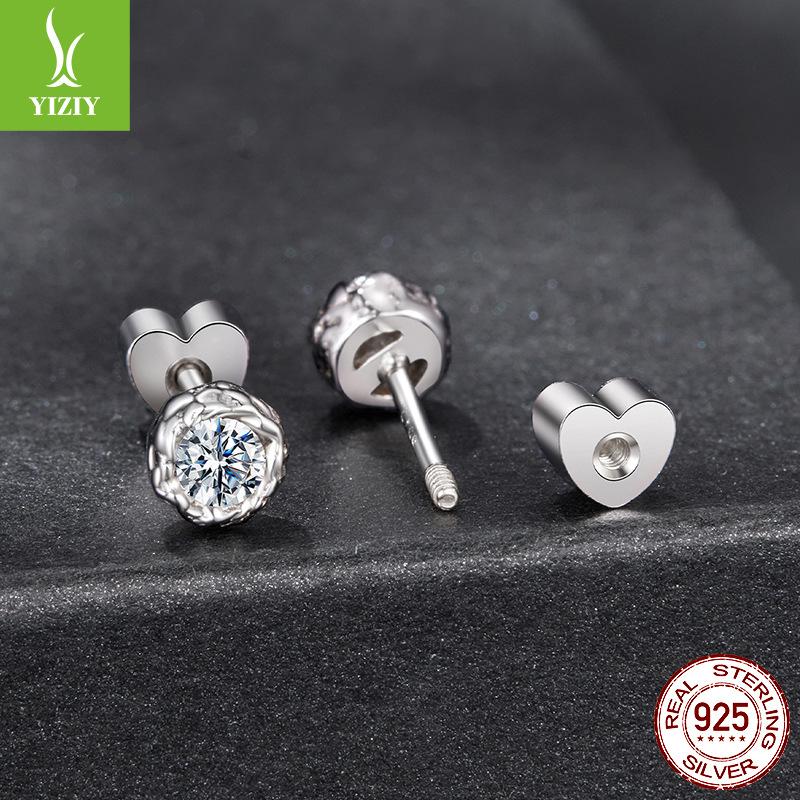 D Color Texture Rock Sugar Moissanite Stud Earrings Women Shine Luxury S925 Sterling Silver Stud Earrings