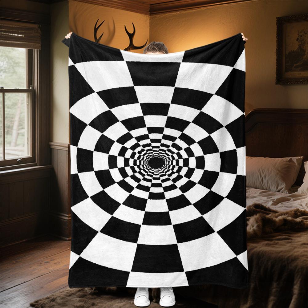 1PC Checkerboard TunnelOutdoor Flannel Blanket - Soft Plush Decor for Picnics, Camping, Bedroom, Playroom, Office, or Lunch Break 1359A