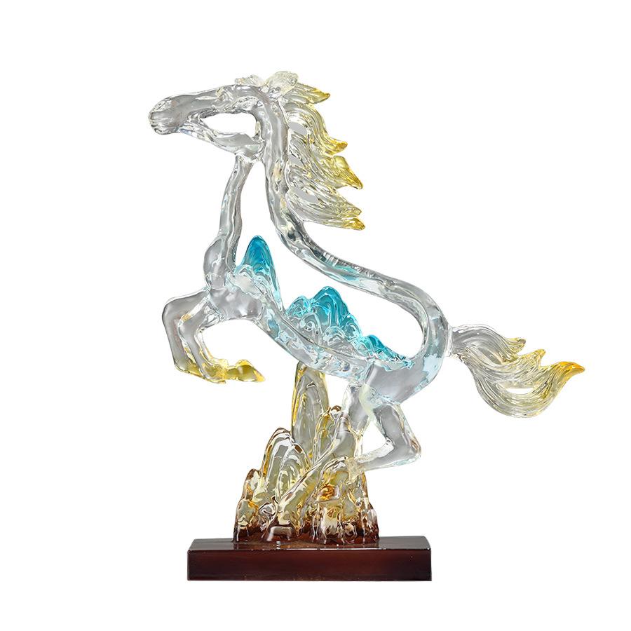 Harz Handwerk Simulation Tier Skulptur Transparente Kristall Pferd Statue Abstrakte Bunte Pferd Ornamente Heimdekoration