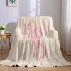 Blush Ribbon Bow Flannel Blanket Warm Soft Halloween Christmas Couch Warm Cozy Decorative Decor Gift for All Season