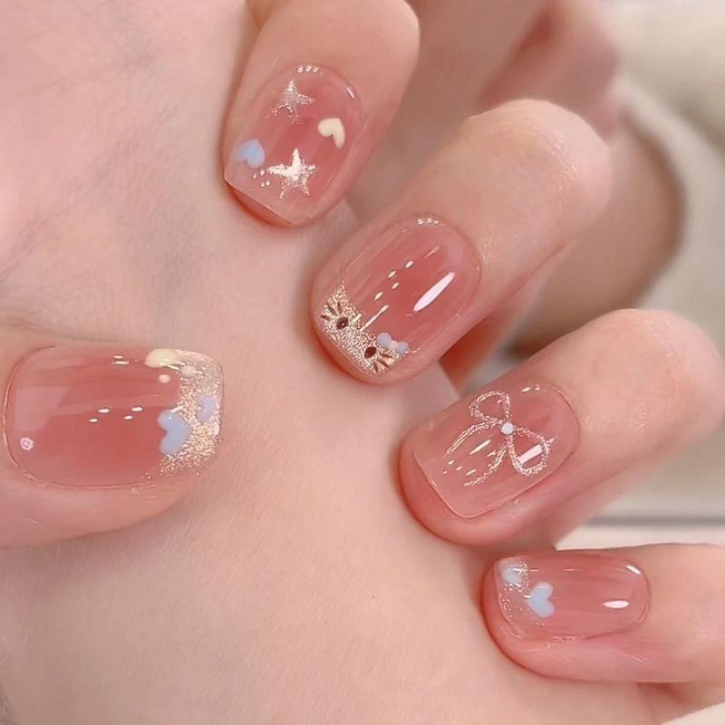 

Handmade Nail Tip Nail Stickers Gentle French Style Temperament Nail Detachable Cat Eye Short White Wear Cute Special trumpet XS cute KT [short Square]]