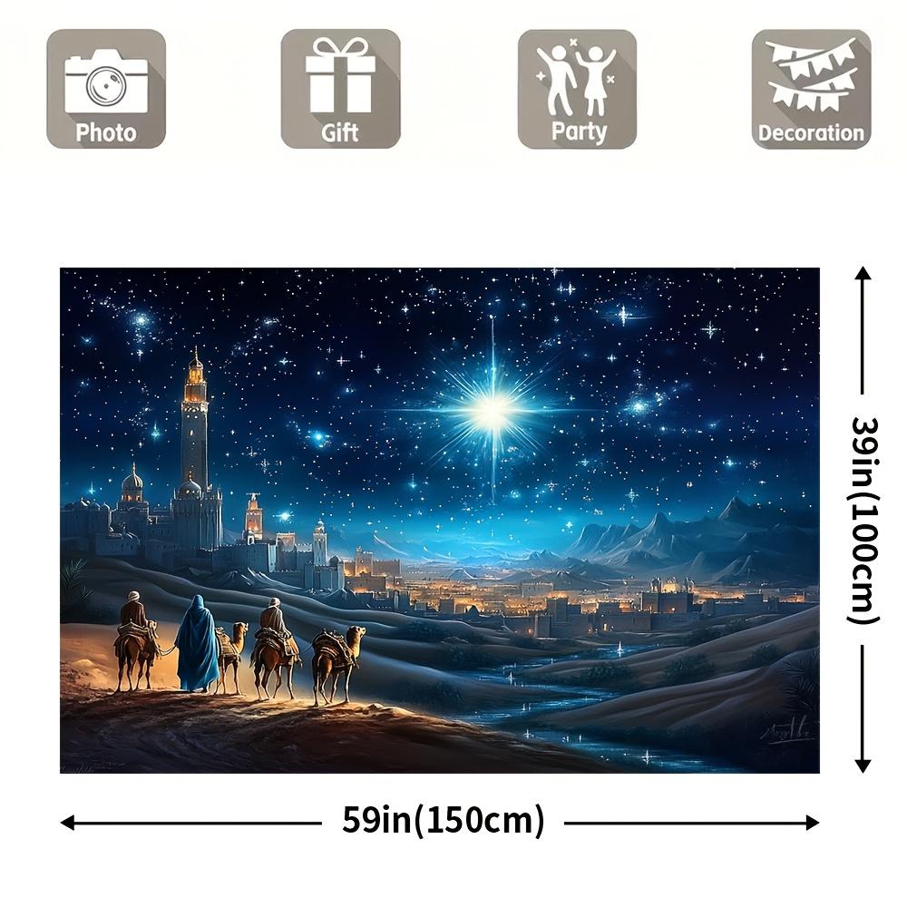 1 Stück Heilige Familie Weihnachtsszene Hintergrund Fotografie Hintergrund mit den Heiligen Drei Königen Maschinenwaschbar Einfach aufzuhängen