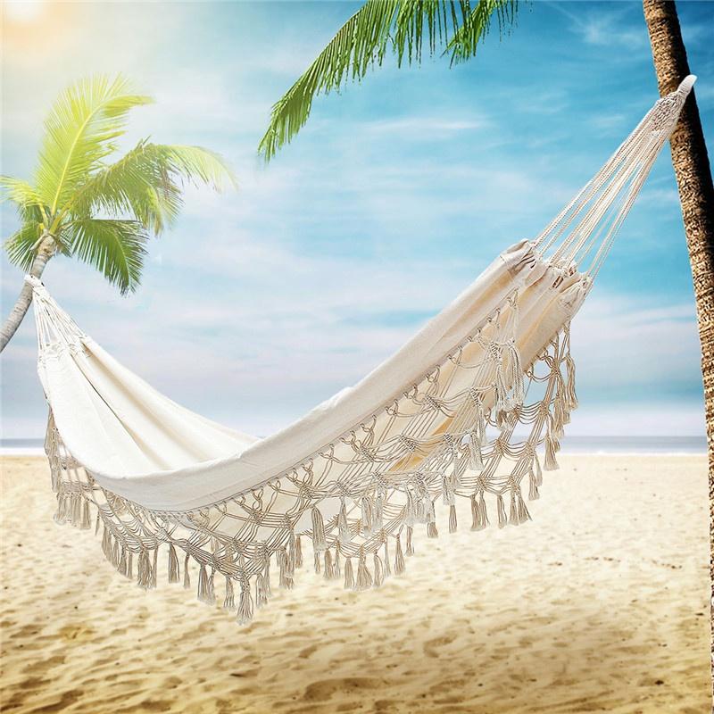 2 Person Large Hammock Boho Style Brazilian Macrame Fringed Deluxe Double Hammock Net Swing Chair Hanging Swing New