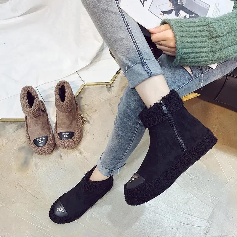 2021 new sheep curly wool shoes warm velvet cotton shoes women's winter flat short boots children's shoes non-slip snow boots